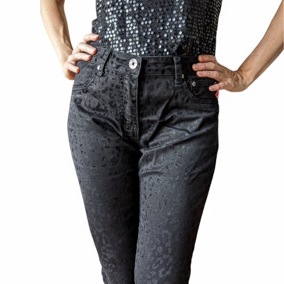 Suko Jeans Black velvet animal leopard print skiny jeans - Picture 10 of 15